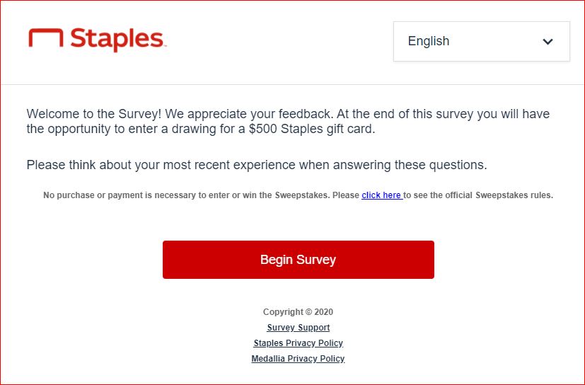 Staples-official website for survey page1